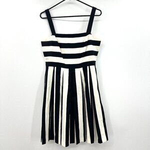 Loft Black White Striped Linen Blend A-Line Dress Women's 4